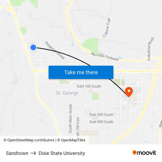 Sandtown to Dixie State University map