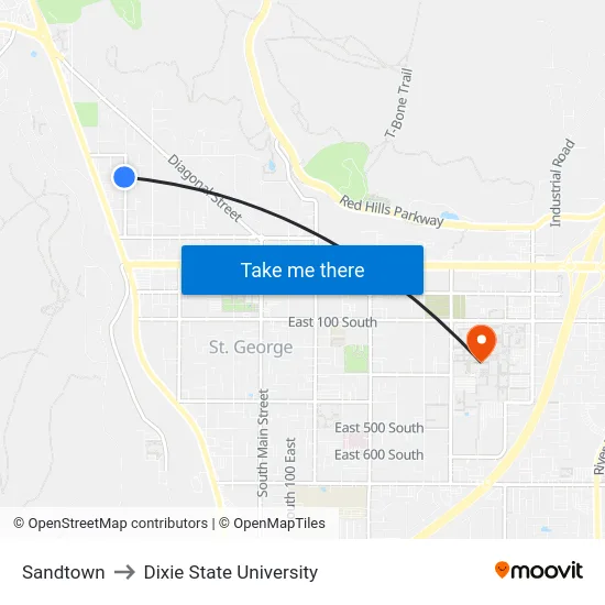 Sandtown to Dixie State University map