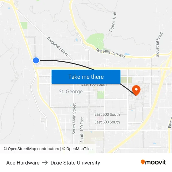Ace Hardware to Dixie State University map