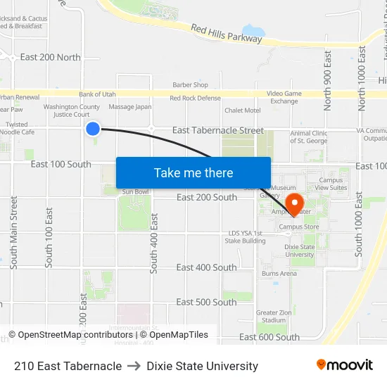 210 East Tabernacle to Dixie State University map