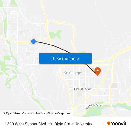 1300 West Sunset Blvd to Dixie State University map