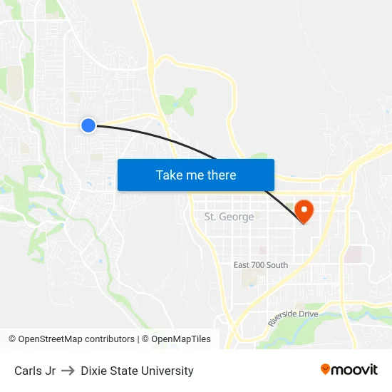 Carls Jr to Dixie State University map
