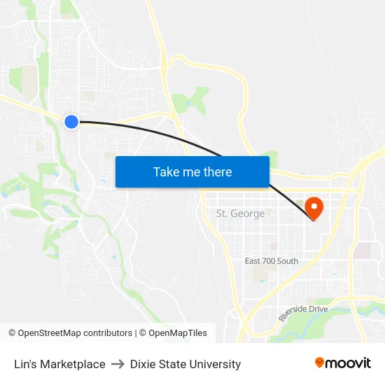 Lin's Marketplace to Dixie State University map