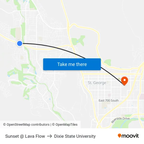 Sunset @ Lava Flow to Dixie State University map