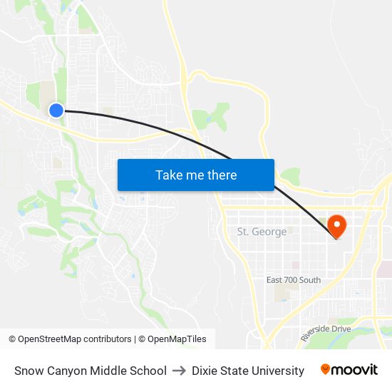 Snow Canyon Middle School to Dixie State University map
