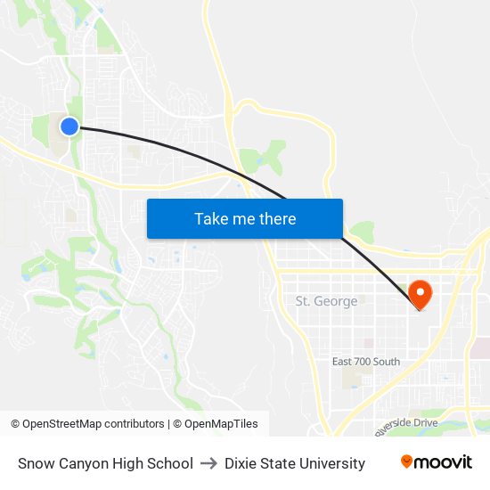 Snow Canyon High School to Dixie State University map