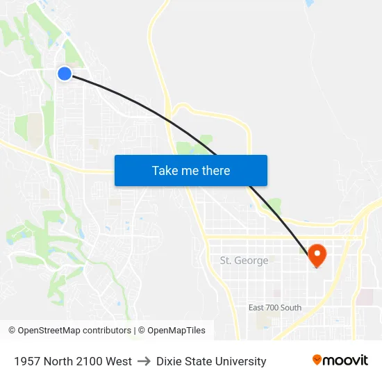 1957 North 2100 West to Dixie State University map