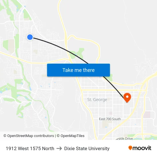 1912 West 1575 North to Dixie State University map