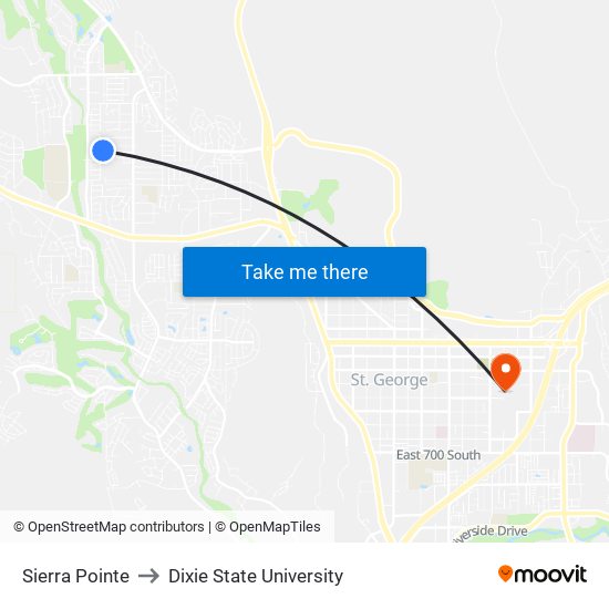 Sierra Pointe to Dixie State University map