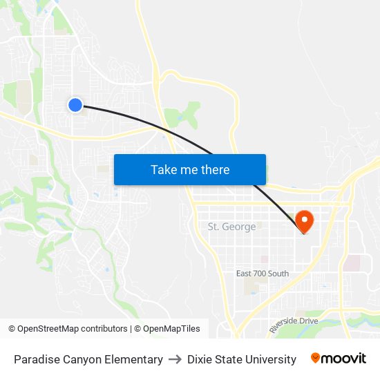 Paradise Canyon Elementary to Dixie State University map