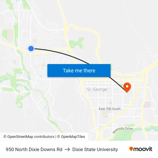 950 North Dixie Downs Rd to Dixie State University map