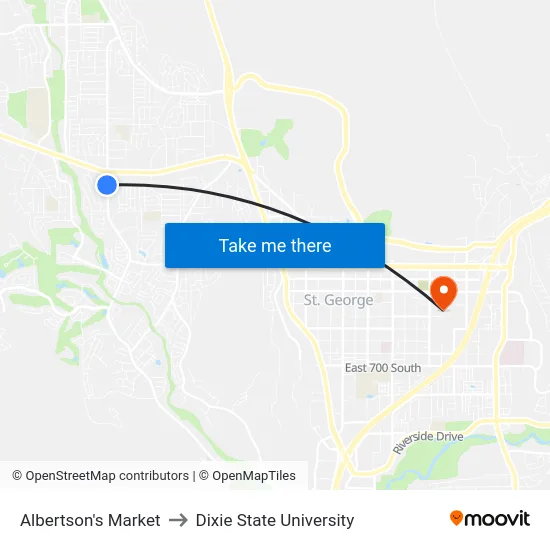 Albertson's Market to Dixie State University map