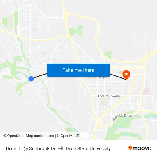 Dixie Dr @ Sunbrook Dr to Dixie State University map