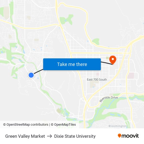 Green Valley Market to Dixie State University map