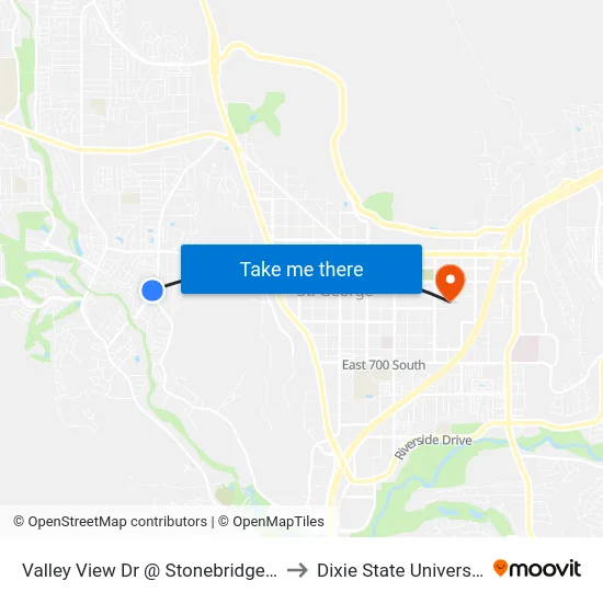 Valley View Dr @ Stonebridge Dr to Dixie State University map