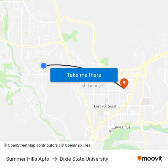 Summer Hills Apts to Dixie State University map