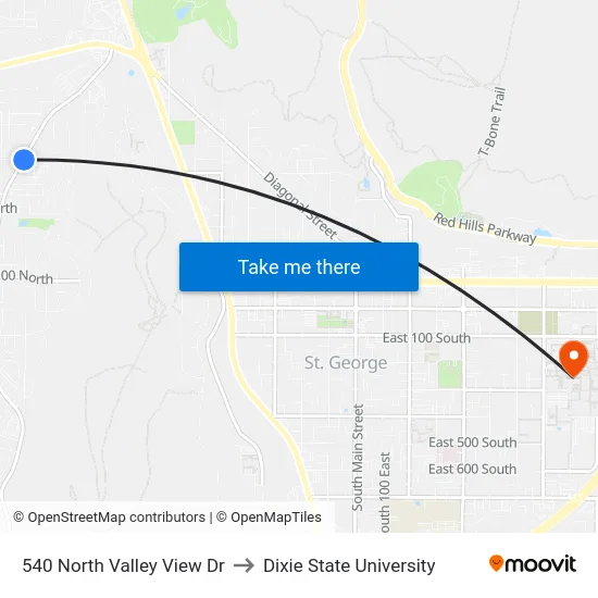 540 North Valley View Dr to Dixie State University map