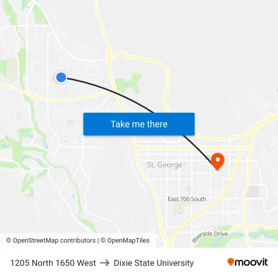 1205 North 1650 West to Dixie State University map