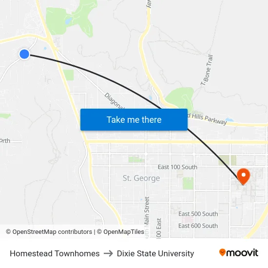 Homestead Townhomes to Dixie State University map