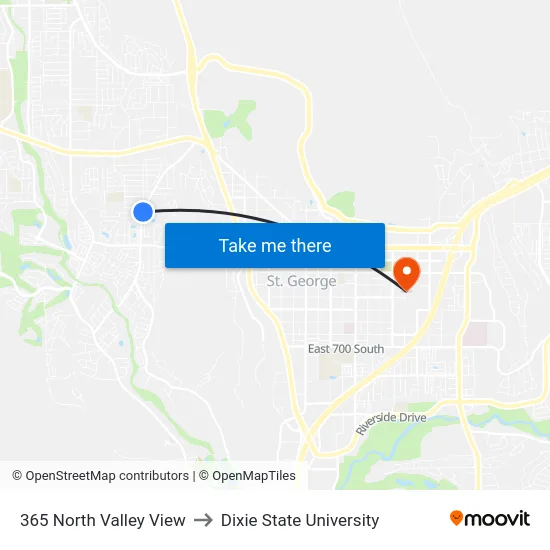 365 North Valley View to Dixie State University map