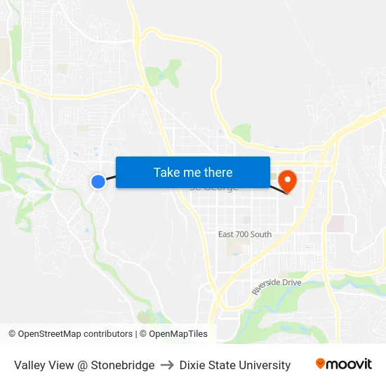 Valley View @ Stonebridge to Dixie State University map