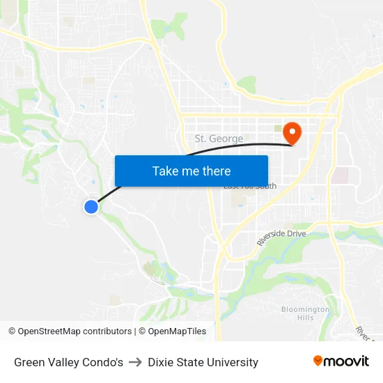 Green Valley Condo's to Dixie State University map