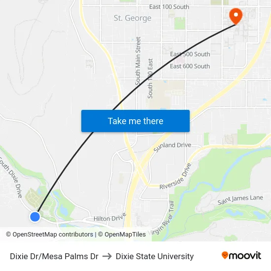 Dixie Dr/Mesa Palms Dr to Dixie State University map