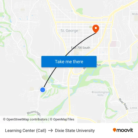 Learning Center (Call) to Dixie State University map