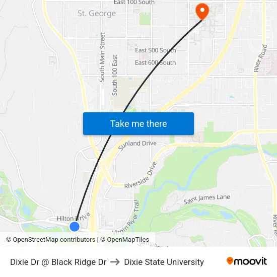 Dixie Dr @ Black Ridge Dr to Dixie State University map