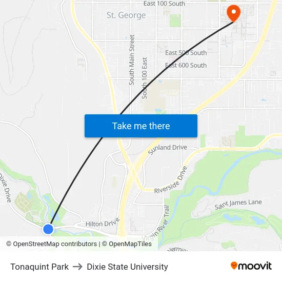 Tonaquint Park to Dixie State University map