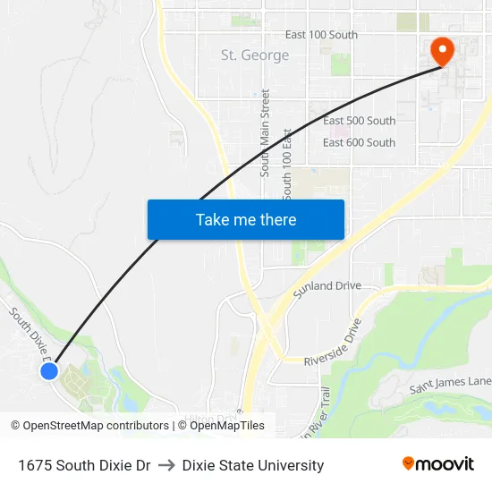 1675 South Dixie Dr to Dixie State University map