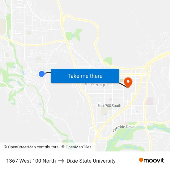 1367 West 100 North to Dixie State University map