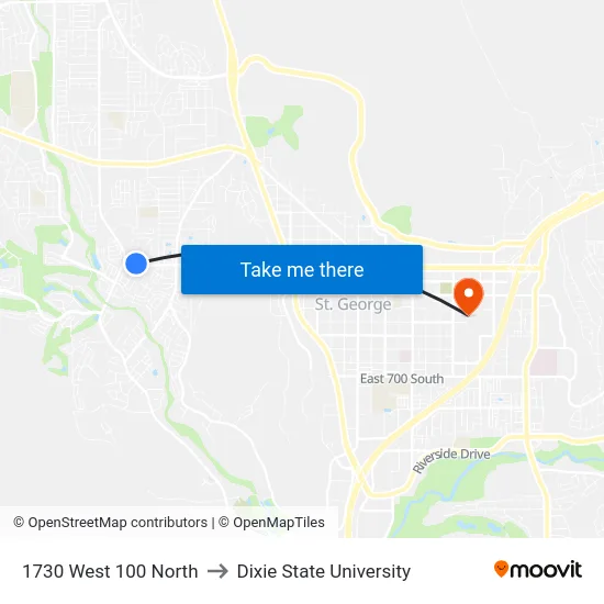 1730 West 100 North to Dixie State University map