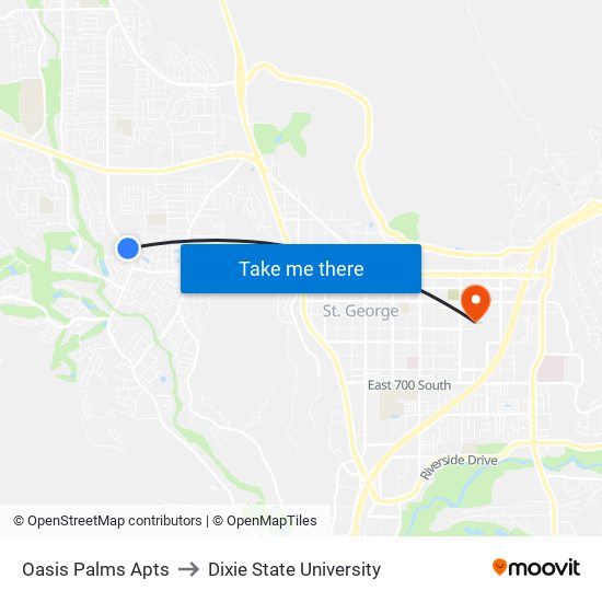 Oasis Palms Apts to Dixie State University map