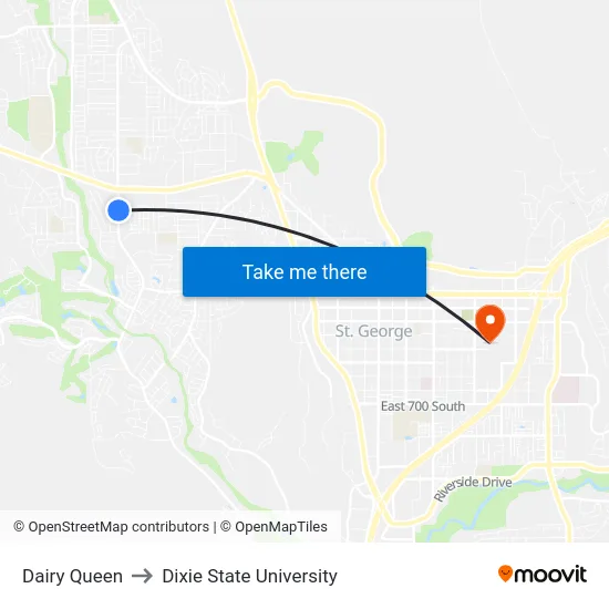 Dairy Queen to Dixie State University map
