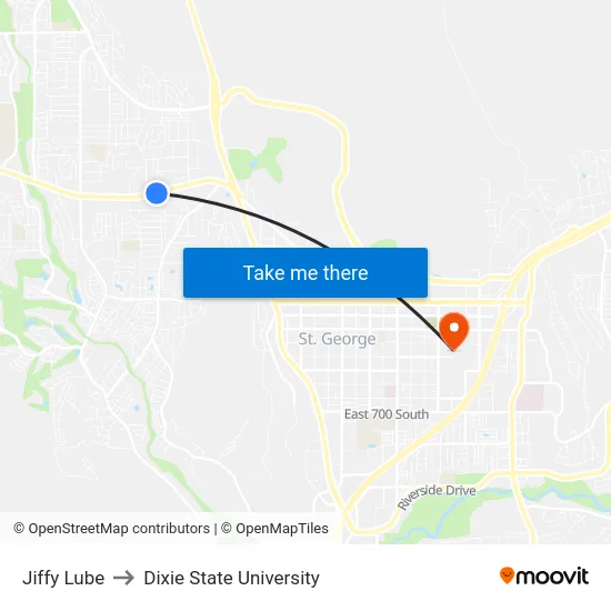 Jiffy Lube to Dixie State University map