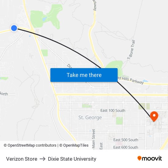 Verizon Store to Dixie State University map