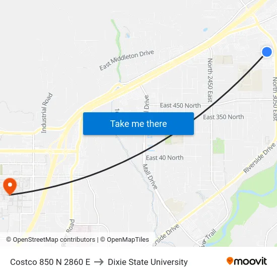Costco 850 N 2860 E to Dixie State University map