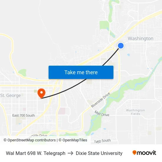 Wal Mart 698 W. Telegraph to Dixie State University map