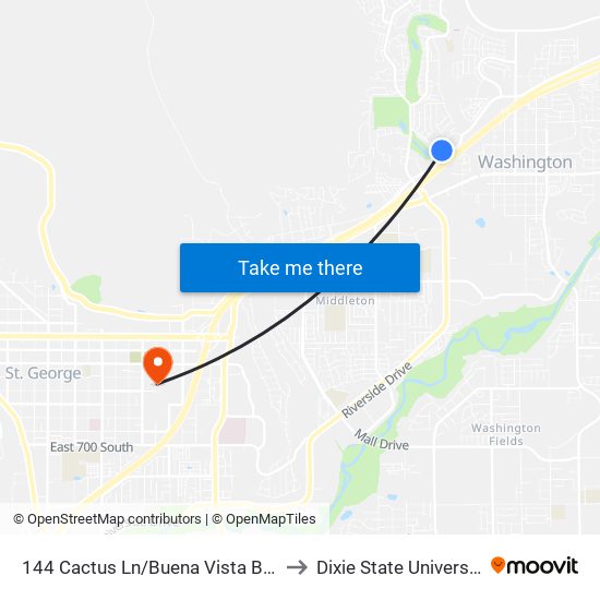 144 Cactus Ln/Buena Vista Blvd to Dixie State University map