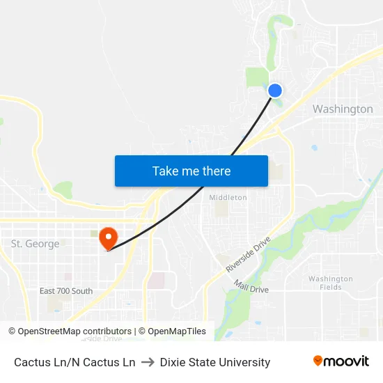 Cactus Ln/N Cactus Ln to Dixie State University map