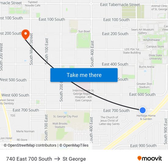 740 East 700 South to St George map