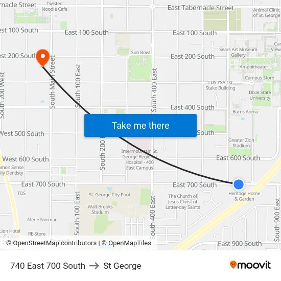 740 East 700 South to St George map