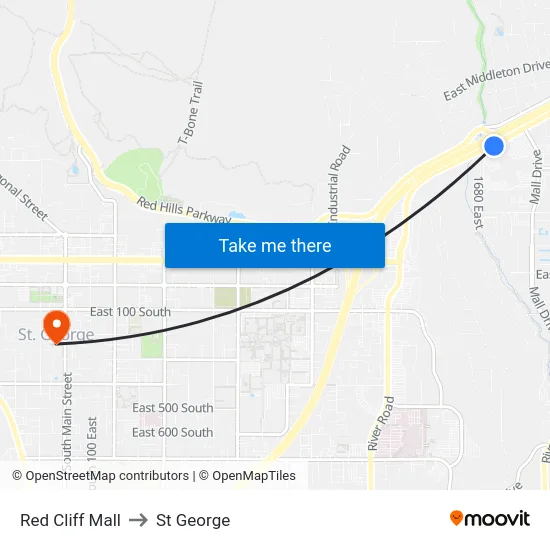 Red Cliff Mall to St George map