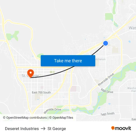 Deseret Industries to St George map