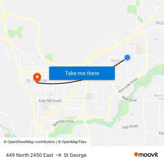 449 North 2450 East to St George map