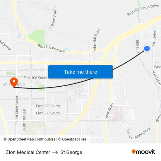 Zion Medical Center to St George map
