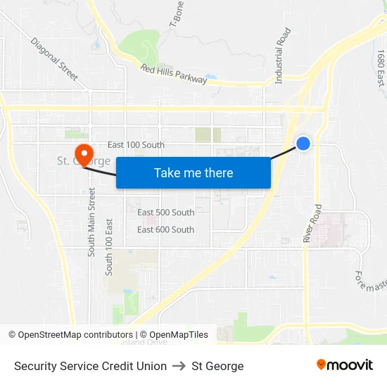 Security Service Credit Union to St George map