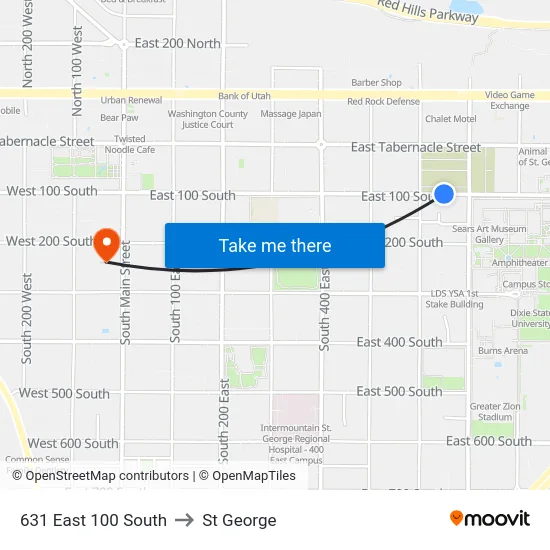 631 East 100 South to St George map