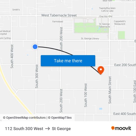 112 South 300 West to St George map